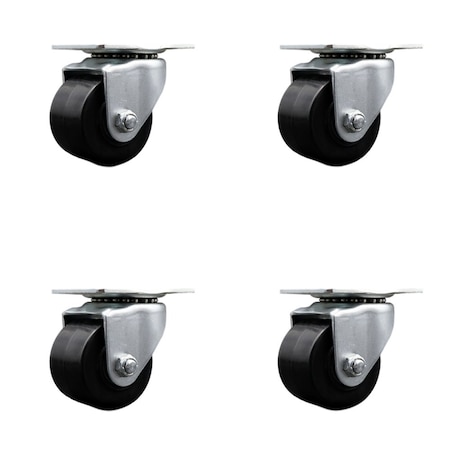 Service Caster Low Profile Polyolefin 2-1/2'' Wheel Top Plate Swivel Caster Set, 4PK SCC-04S25175-POR-4